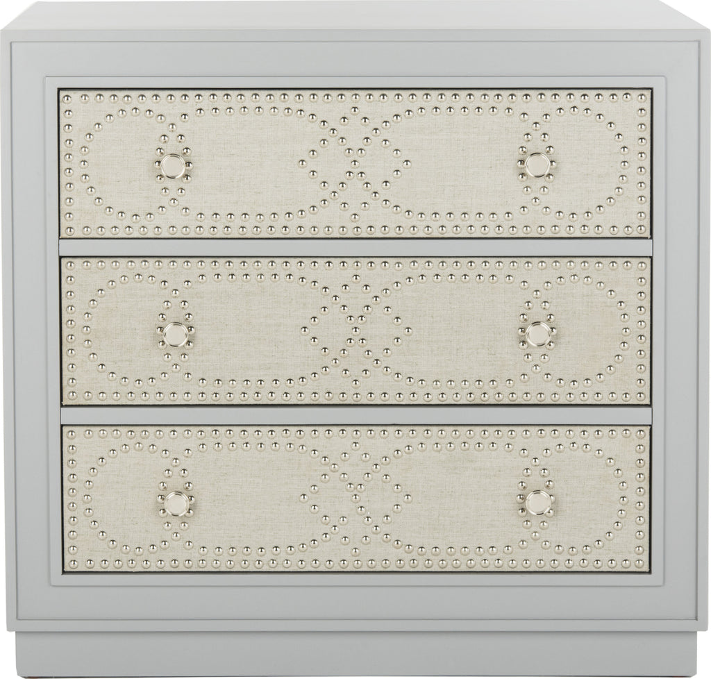 Safavieh Aura 3 Drawer Chest Light Grey and Linen Nickel Furniture main image
