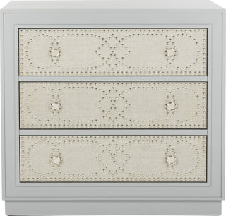 Safavieh Aura 3 Drawer Chest Light Grey and Linen Nickel Furniture main image