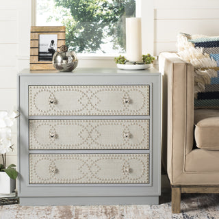 Safavieh Aura 3 Drawer Chest Light Grey and Linen Nickel  Feature