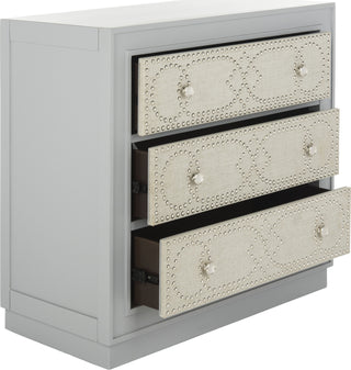 Safavieh Aura 3 Drawer Chest Light Grey and Linen Nickel Furniture 