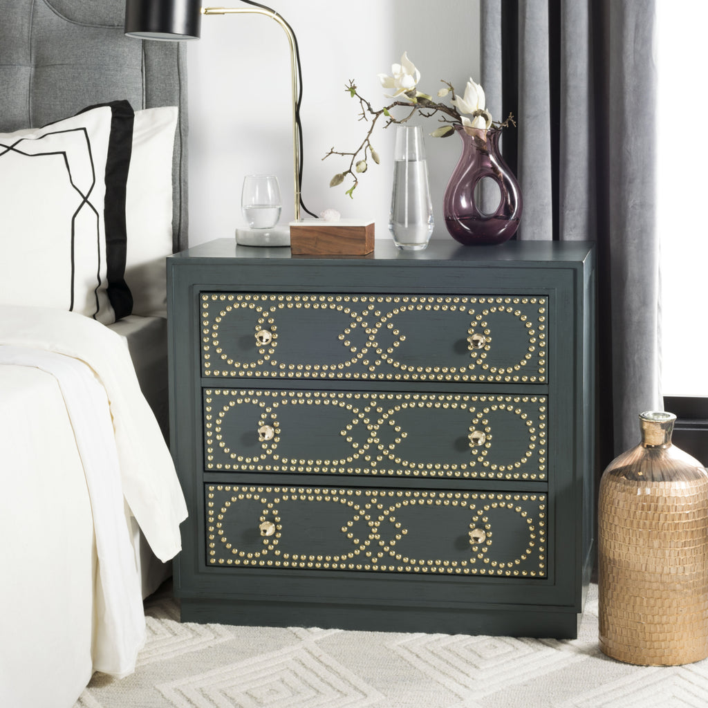 Safavieh Aura 3 Drawer Chest Steel Teal and Gold  Feature