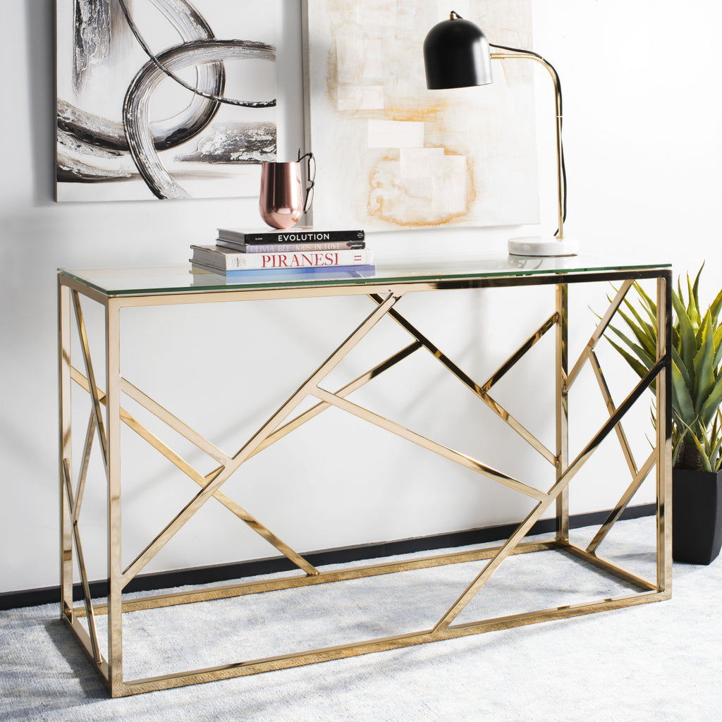 Safavieh Namiko Console Table Clear and Brass Leg Furniture  Feature