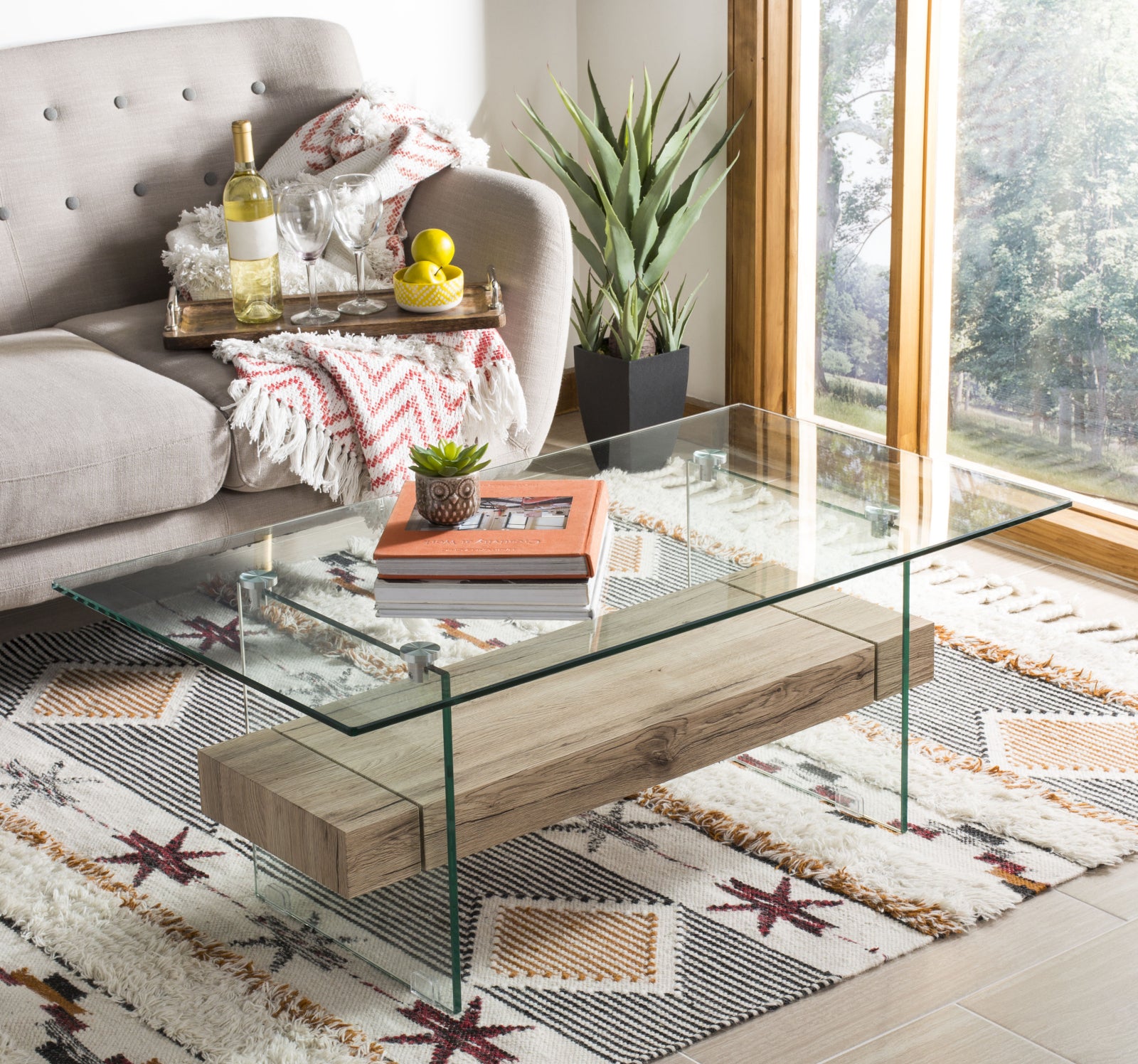 Safavieh Kayley Rectangular Modern Glass Coffee Table Natural