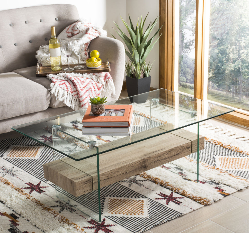 Safavieh Kayley Rectangular Modern Glass Coffee Table Natural  Feature