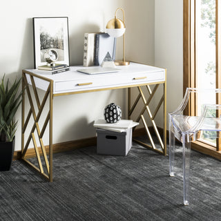 Safavieh Elaine 2 Drawer Desk White and Gold  Feature