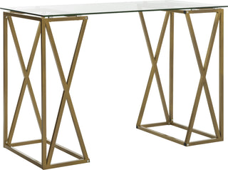 Safavieh Theresa Glass Top Desk Clear and Gold Furniture 