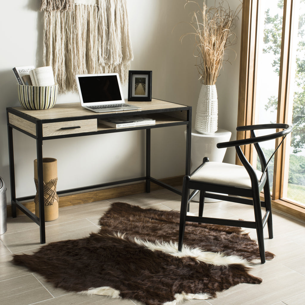 Safavieh Alan 1 Shelf Desk With Drawer Oak and Black  Feature