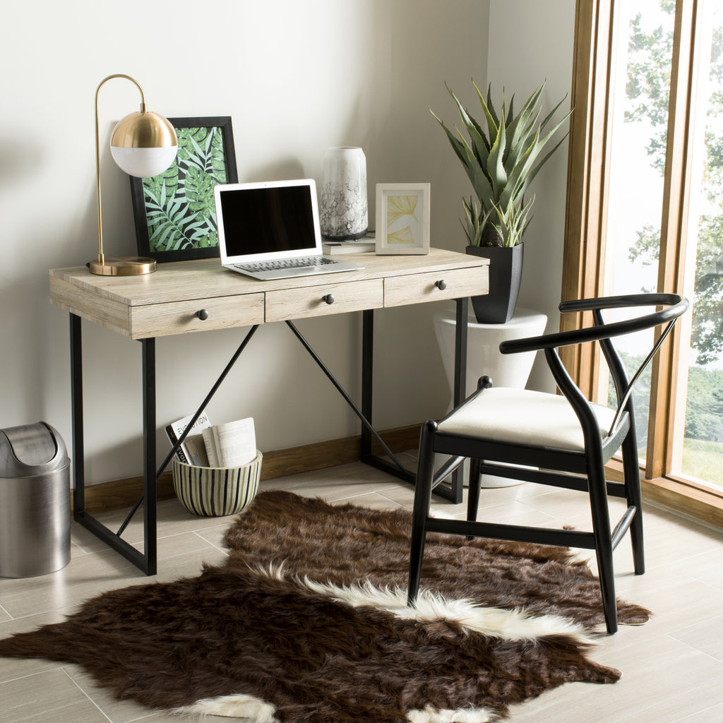 Safavieh Hilton 3 Drawer Desk Oak and Black  Feature