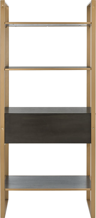 Safavieh Skylar 4 Tier 1 Drawer Etagere Gold and Grey Oak Furniture 