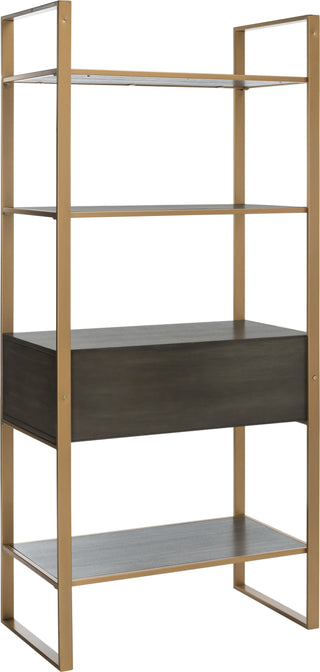 Safavieh Skylar 4 Tier 1 Drawer Etagere Gold and Grey Oak Furniture 