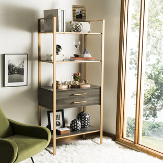 Safavieh Skylar 4 Tier 1 Drawer Etagere Gold and Grey Oak  Feature