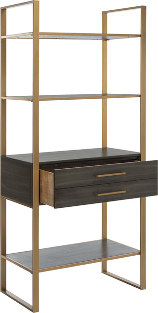 Safavieh Skylar 4 Tier 1 Drawer Etagere Gold and Grey Oak Furniture 