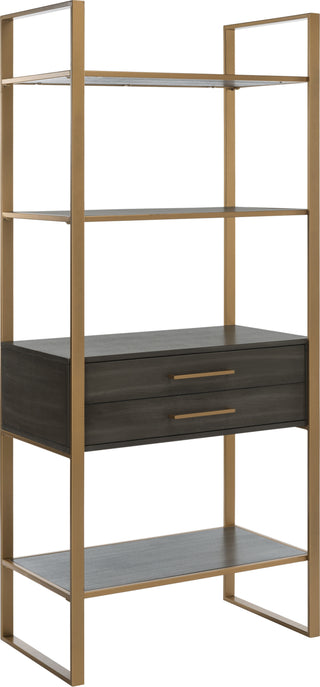 Safavieh Skylar 4 Tier 1 Drawer Etagere Gold and Grey Oak Furniture 