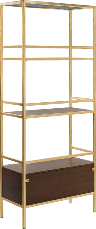 Safavieh Mateo 4 Tier 1 Drawer Etagere Gold and Walnut Furniture 