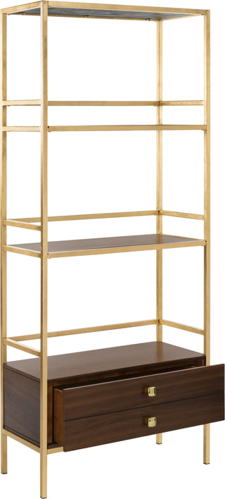 Safavieh Mateo 4 Tier 1 Drawer Etagere Gold and Walnut Furniture 