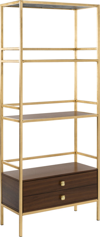 Safavieh Mateo 4 Tier 1 Drawer Etagere Gold and Walnut Furniture 