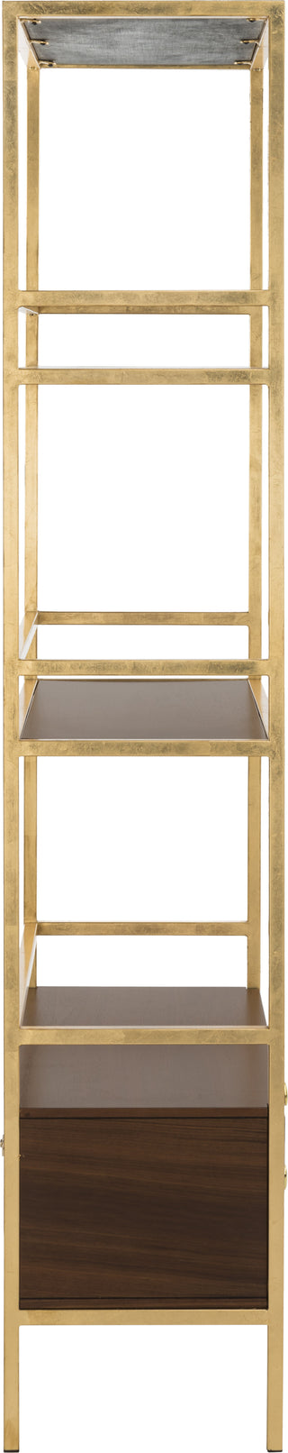 Safavieh Mateo 4 Tier 1 Drawer Etagere Gold and Walnut Furniture 