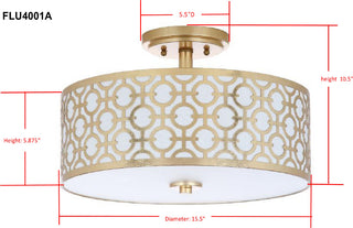 Safavieh Vera Chain-Link 3 Light 155-Inch Dia Gold Flush Mount Lamp 