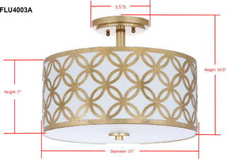 Safavieh Cecily Leaf Trellis 3 Light 15-Inch Dia Gold Flush Mount Lamp Mirror 