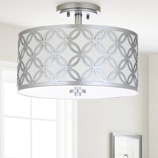 Safavieh Cecily Leaf Trellis 3 Light 15-Inch Dia Silver Flush Mount Lamp Mirror 