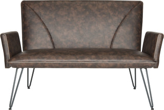 Safavieh Johannes Mid Century Modern Leather Settee Antique Brown and Black Furniture main image