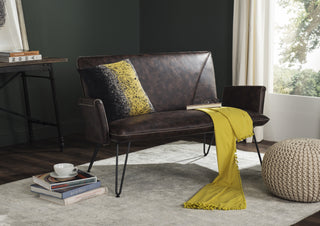 Safavieh Johannes Mid Century Modern Leather Settee Antique Brown and Black Furniture  Feature