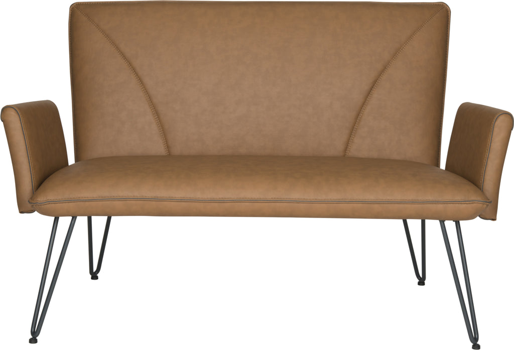 Safavieh Johannes Mid Century Modern Leather Settee Camel and Black Furniture main image