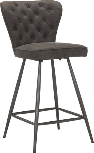 Safavieh Ashby 26''H Mid Century Modern Leather Tufted Swivel Counter Stool Grey and Black Furniture 