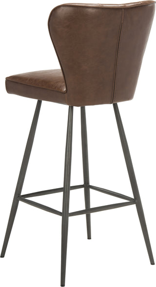 Safavieh Aster 30''H Mid Century Modern Leather Tufted Bar Stool Burgundy and Black Furniture 