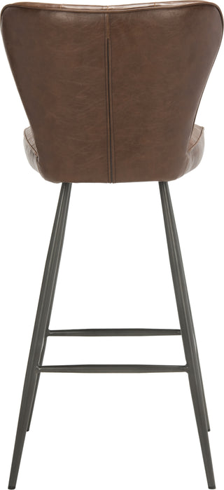 Safavieh Aster 30''H Mid Century Modern Leather Tufted Bar Stool Burgundy and Black Furniture 