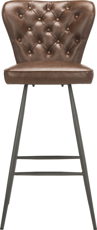 Safavieh Aster 30''H Mid Century Modern Leather Tufted Bar Stool Burgundy and Black Furniture main image