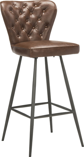 Safavieh Aster 30''H Mid Century Modern Leather Tufted Bar Stool Burgundy and Black Furniture 