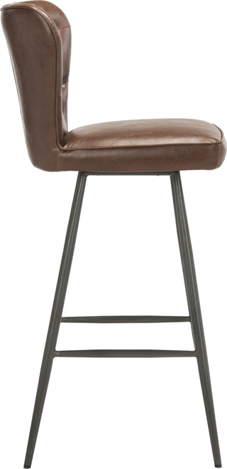 Safavieh Aster 30''H Mid Century Modern Leather Tufted Bar Stool Burgundy and Black Furniture 