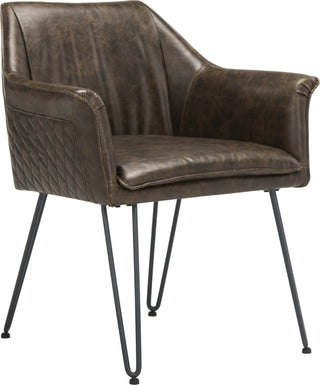 Safavieh Esme 19''H Mid Century Modern Leather Dining Chair Dark Brown and Black Furniture 