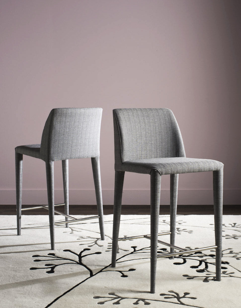Safavieh Garretson Counter Stool Grey Linen and Chrome Furniture  Feature