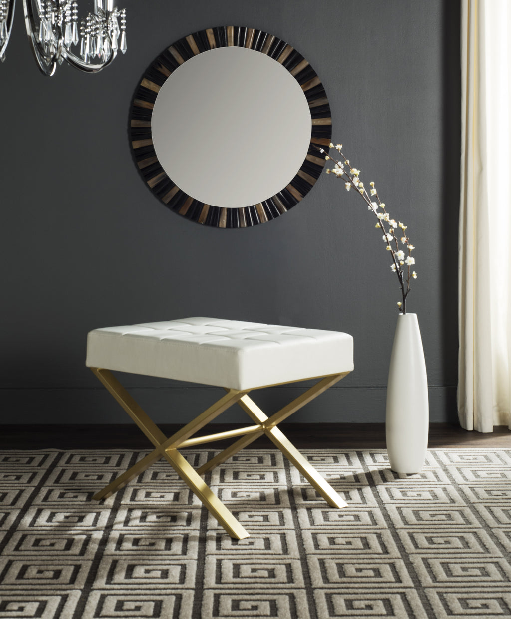 Safavieh Badgley Ottoman White and Gold Furniture  Feature