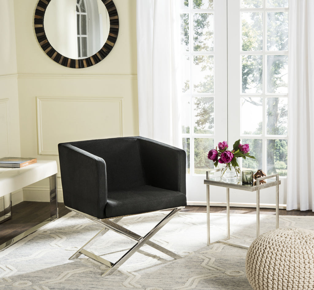 Safavieh Celine Chrome Cross Leg Chair Black and Furniture  Feature