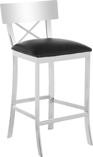 Safavieh Zoey 35''H Stainless Steel Cross Back Counter Stool Black and Chrome Furniture 