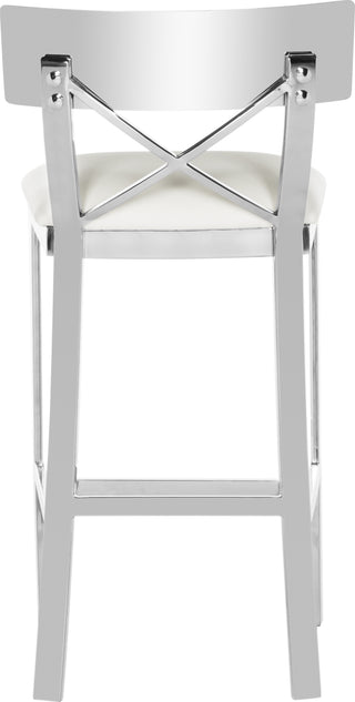 Safavieh Zoey 35''H Stainless Steel Cross Back Counter Stool White and Chrome Furniture 