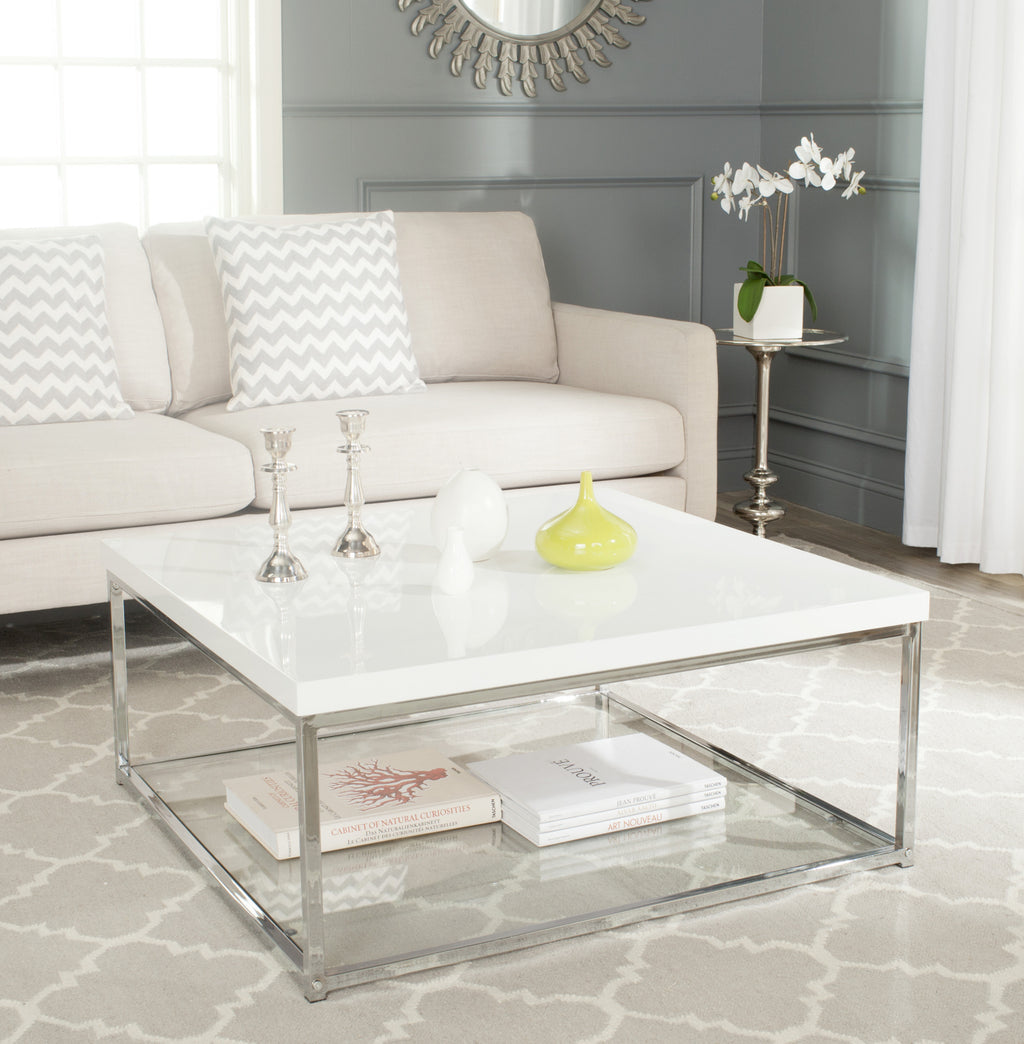 Safavieh Malone Chrome High Gloss Coffee Table White and Furniture  Feature