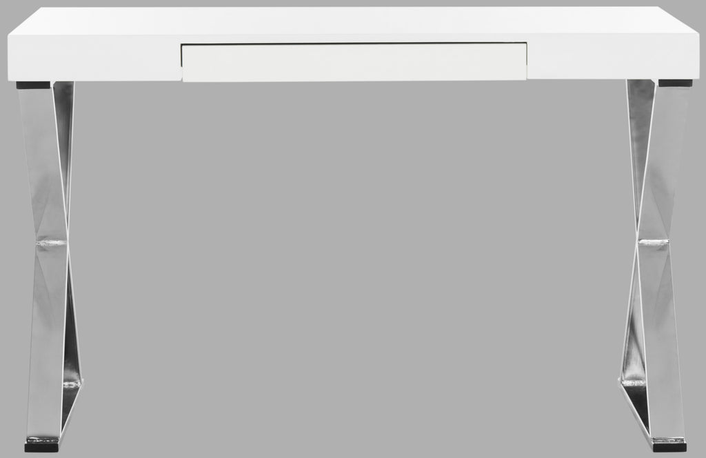 Safavieh Paley 47''W One Drawer Lacquer and Chrome Desk White and Furniture main image