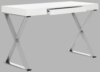 Safavieh Paley 47''W One Drawer Lacquer and Chrome Desk White and Furniture 