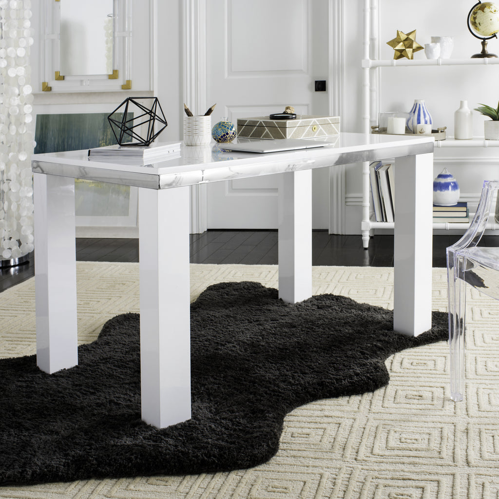Safavieh Enos Modern Lacquer Desk White and Chrome Furniture  Feature
