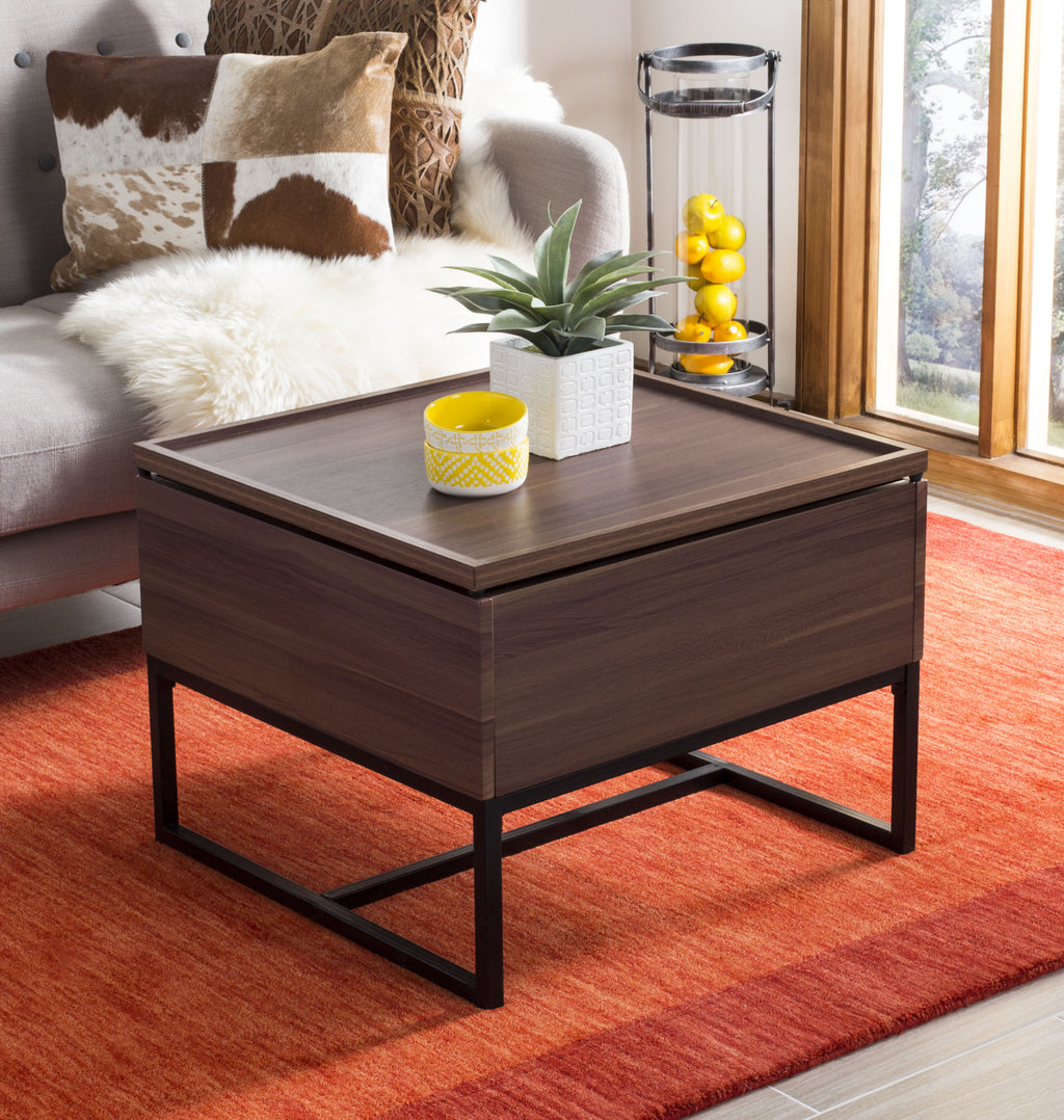 Safavieh Kristie Contemporary Lift-Top Coffee Table Dark Oak and Black  Feature