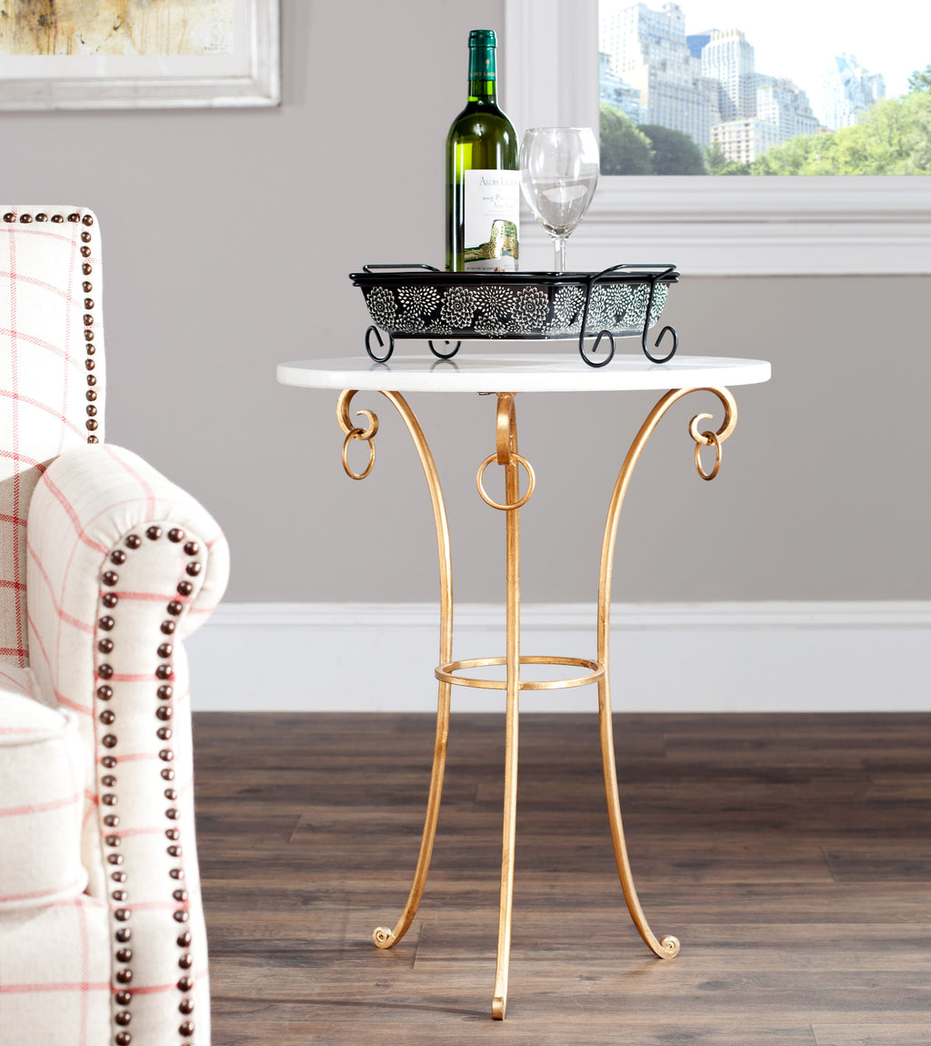 Safavieh Tamara Ringed Round Top Gold Accent Table White and Furniture  Feature