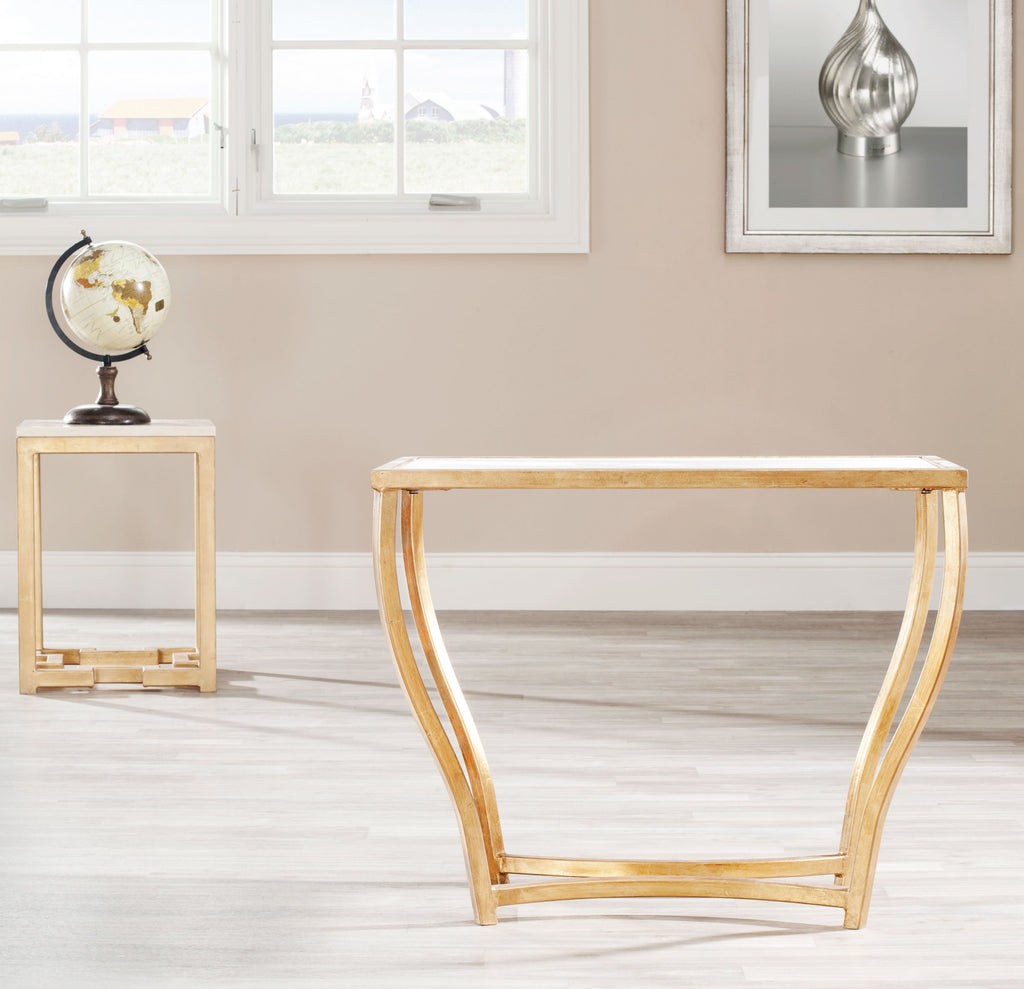 Safavieh Rex Glass Top Gold Foil Accent Table White and Furniture  Feature