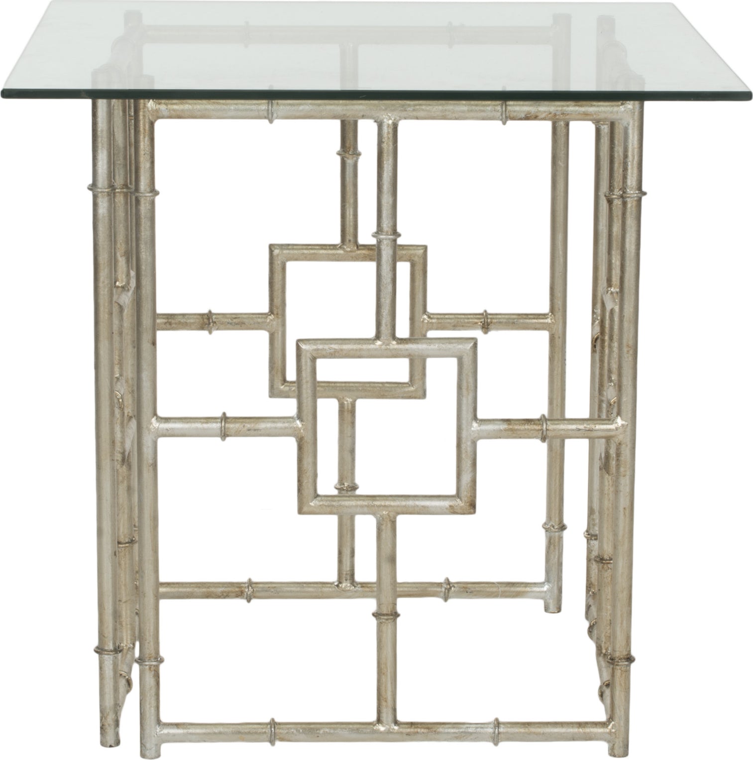 Safavieh Dermot Glass Top Accent Table Silver and Clear Furniture main image