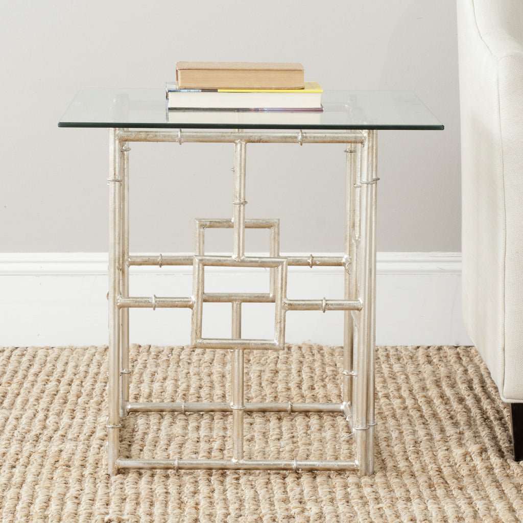 Safavieh Dermot Glass Top Accent Table Silver and Clear Furniture  Feature