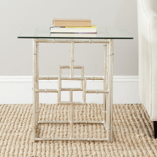 Safavieh Dermot Glass Top Accent Table Silver and Clear Furniture  Feature