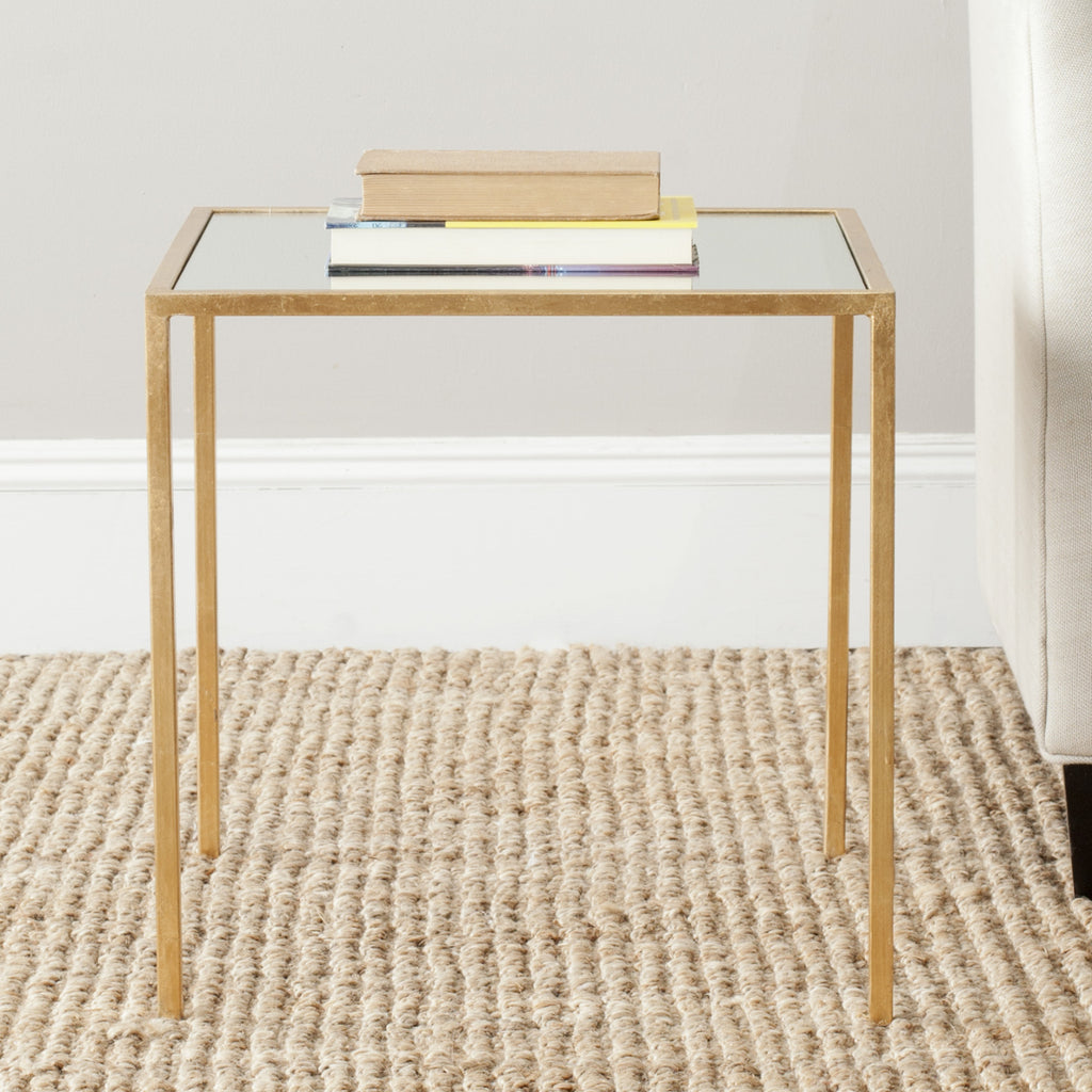 Safavieh Kiley Gold Leaf Mirror Top Accent Table Furniture  Feature
